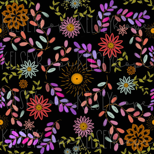 Floral Fiesta Embroidery - black